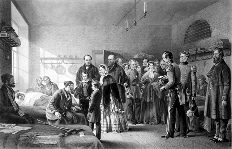 Königin Victoria besucht verletzte Soldaten des Krimkrieges.