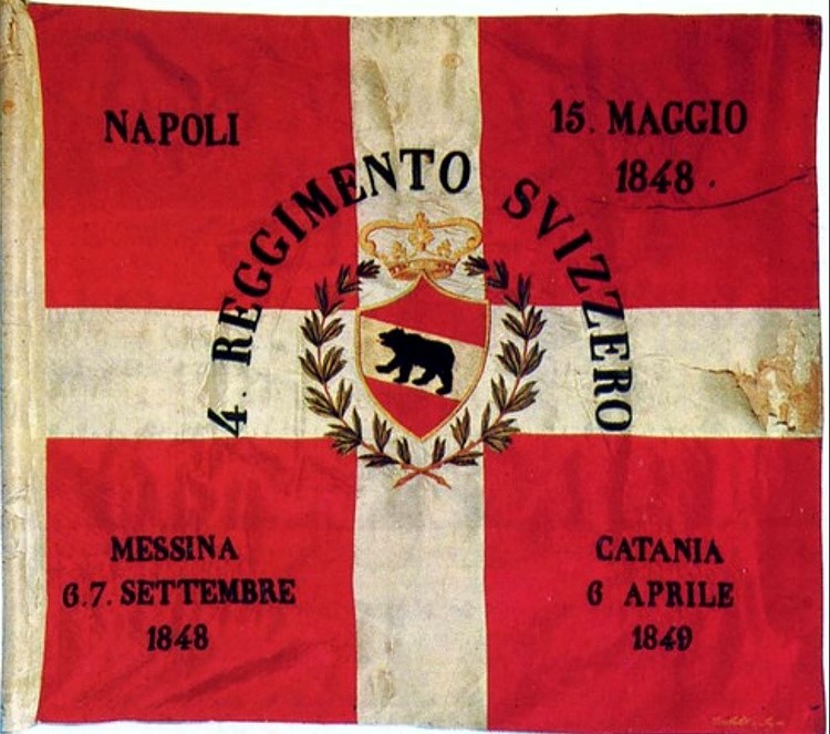 Die Fahne des vierten Schweizer Regiments in neapolitanischen Diensten.