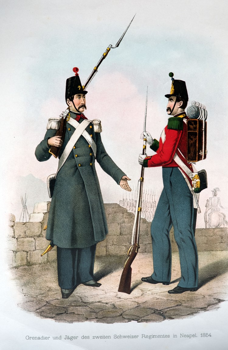 Grenadier und Jäger des zweiten Schweizer Regiments in Neapel (1854).