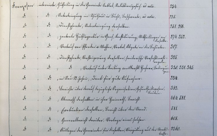 Einträge zu den 1870/71 internierten Franzosen im Register über die Protokolle des St.Galler Regierungsrates. (StASG)