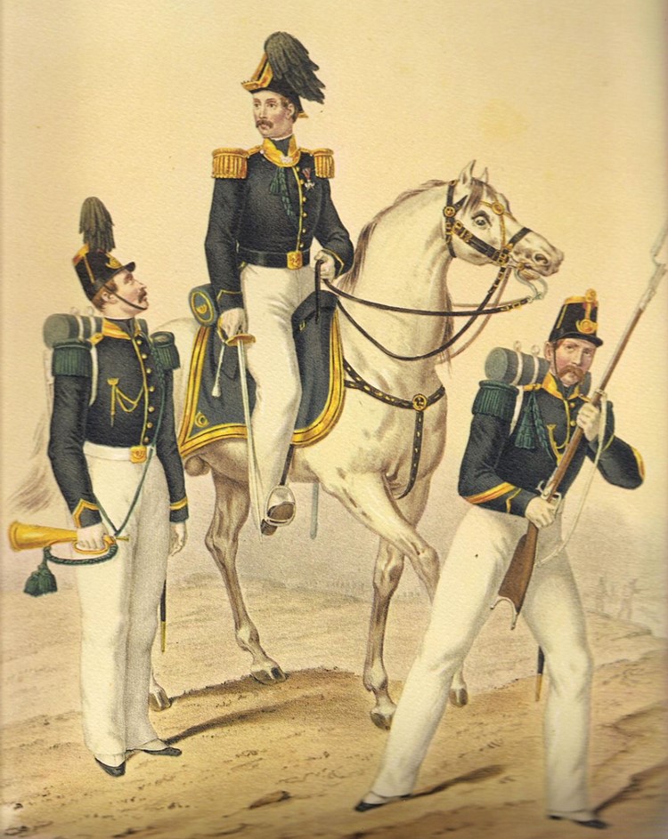 Trompeter, Oberst (zu Pferd) und  Wachtmeister des 13. Jägerbataillons (1850–1859). 
